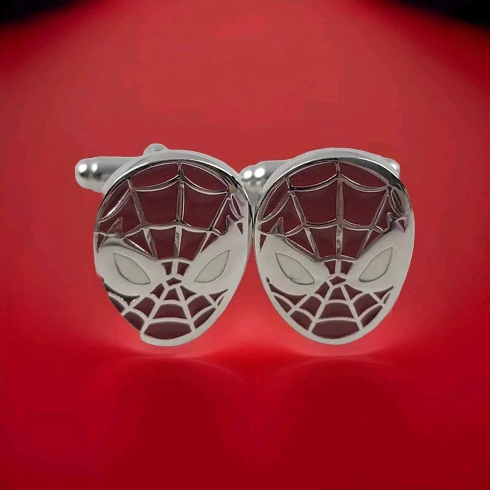 Spiderman Head Silvertone Cufflinks New Without Tags